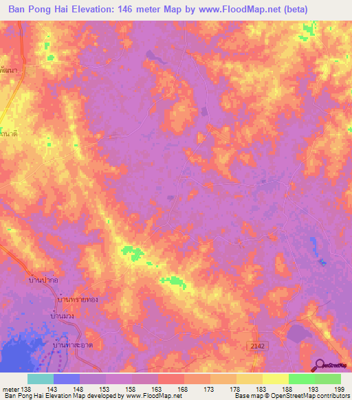 Ban Pong Hai,Thailand Elevation Map