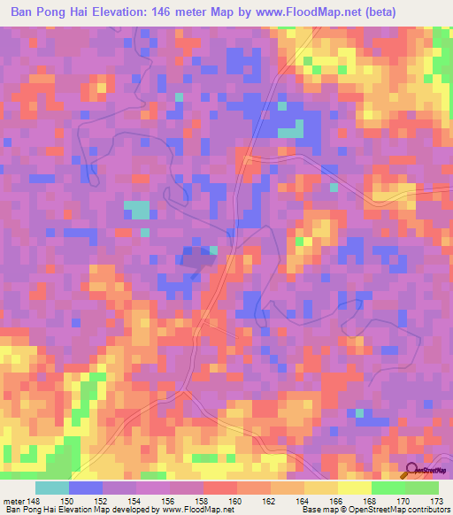 Ban Pong Hai,Thailand Elevation Map