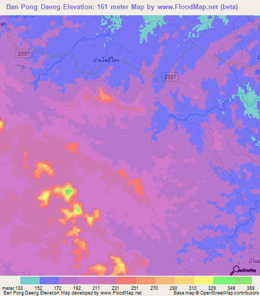 Ban Pong Daeng,Thailand Elevation Map