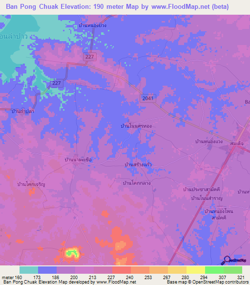 Ban Pong Chuak,Thailand Elevation Map