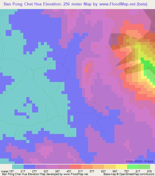 Ban Pong Chet Hua,Thailand Elevation Map