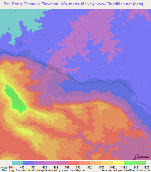 Ban Pong Chanuan,Thailand Elevation Map