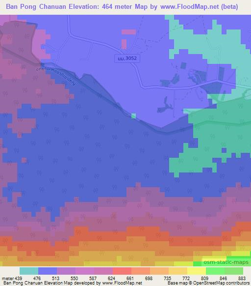 Ban Pong Chanuan,Thailand Elevation Map