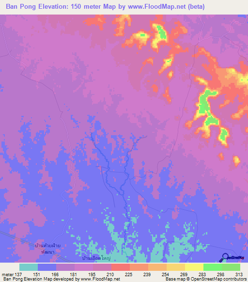 Ban Pong,Thailand Elevation Map