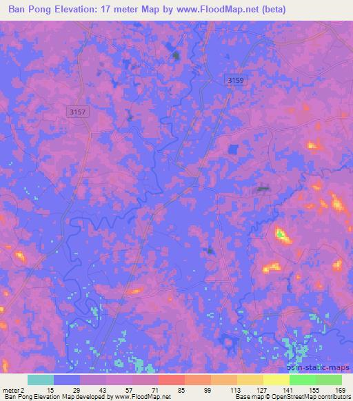 Ban Pong,Thailand Elevation Map
