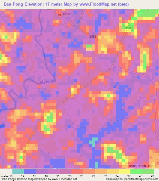 Ban Pong,Thailand Elevation Map