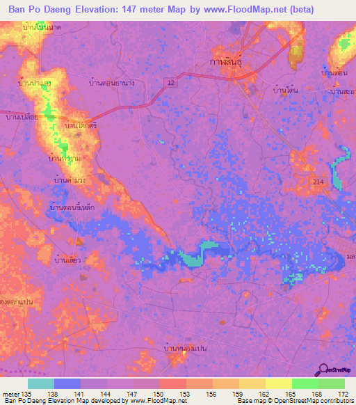 Ban Po Daeng,Thailand Elevation Map