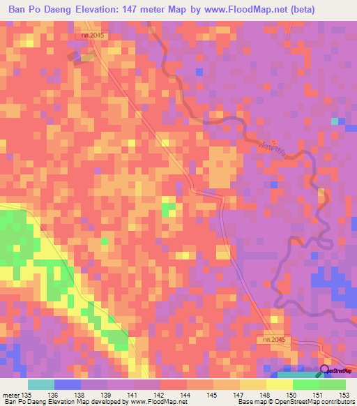 Ban Po Daeng,Thailand Elevation Map