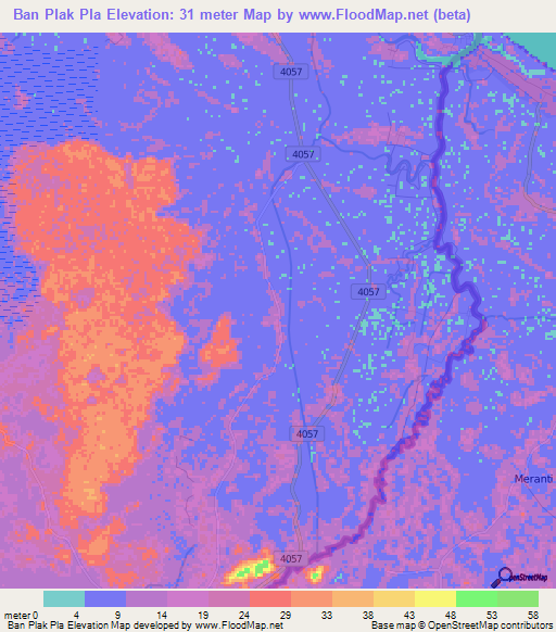 Ban Plak Pla,Thailand Elevation Map