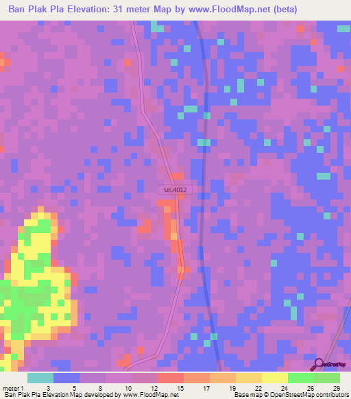 Ban Plak Pla,Thailand Elevation Map