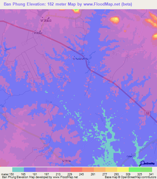 Ban Phung,Thailand Elevation Map