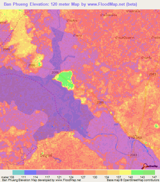 Ban Phueng,Thailand Elevation Map