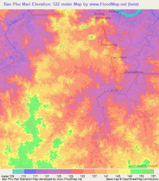 Ban Phu Mari,Thailand Elevation Map
