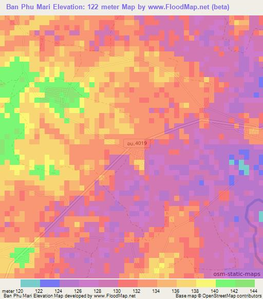 Ban Phu Mari,Thailand Elevation Map