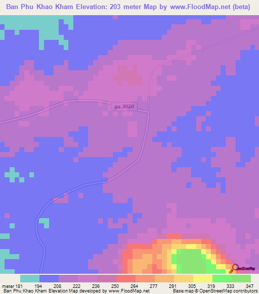 Ban Phu Khao Kham,Thailand Elevation Map