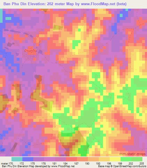 Ban Phu Din,Thailand Elevation Map