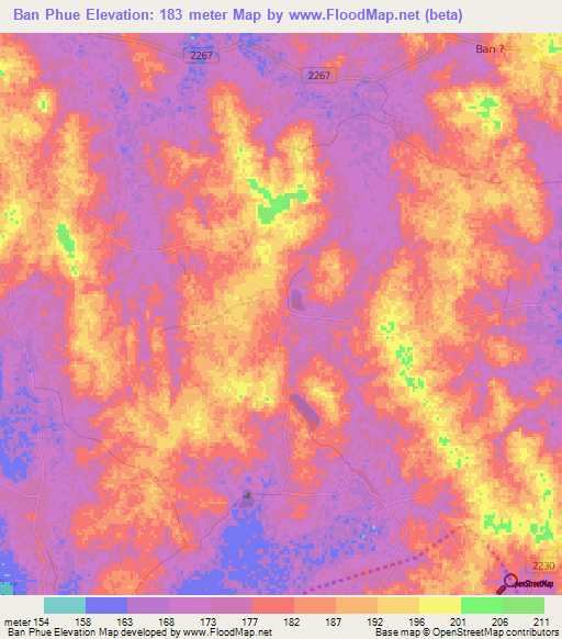 Ban Phue,Thailand Elevation Map