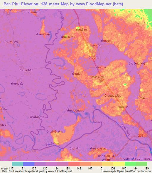 Ban Phu,Thailand Elevation Map