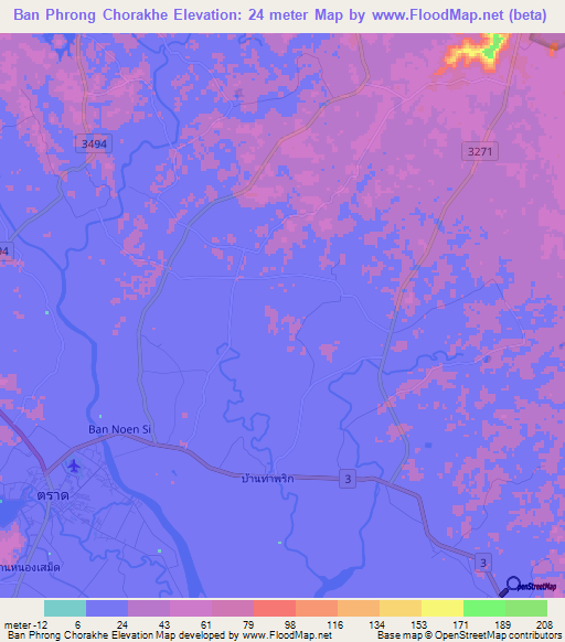 Ban Phrong Chorakhe,Thailand Elevation Map