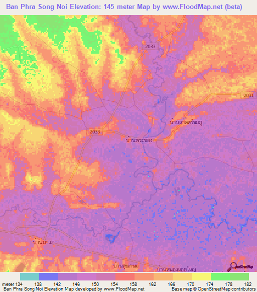 Ban Phra Song Noi,Thailand Elevation Map