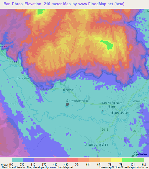 Ban Phrao,Thailand Elevation Map