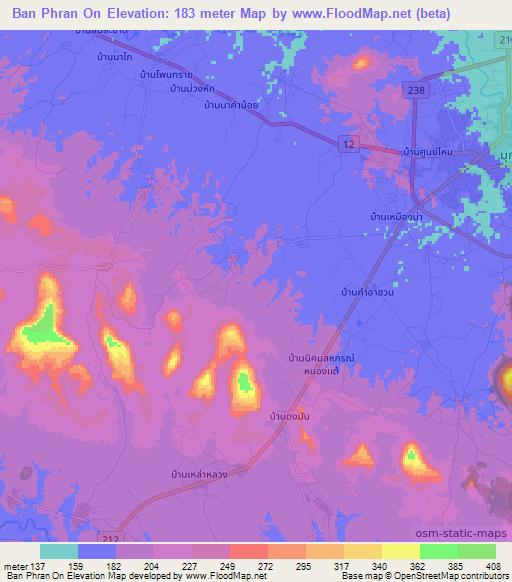 Ban Phran On,Thailand Elevation Map