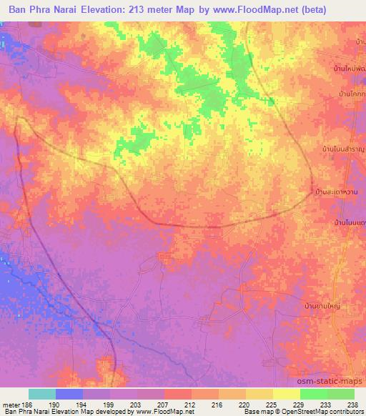 Ban Phra Narai,Thailand Elevation Map