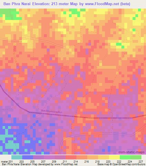 Ban Phra Narai,Thailand Elevation Map