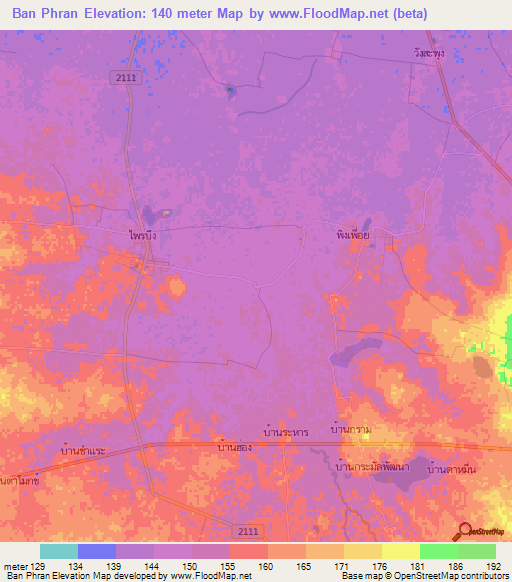 Ban Phran,Thailand Elevation Map