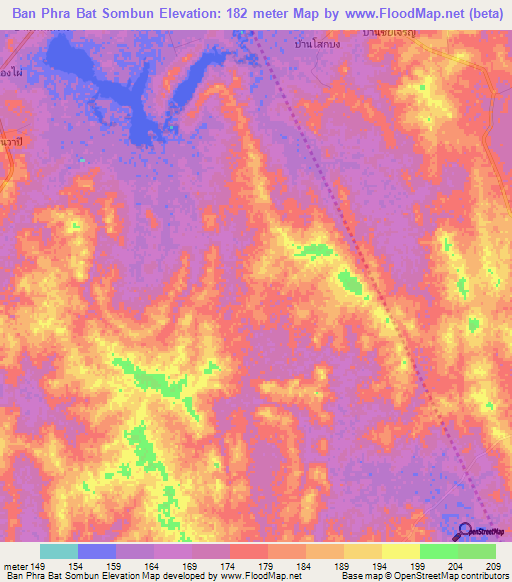Ban Phra Bat Sombun,Thailand Elevation Map