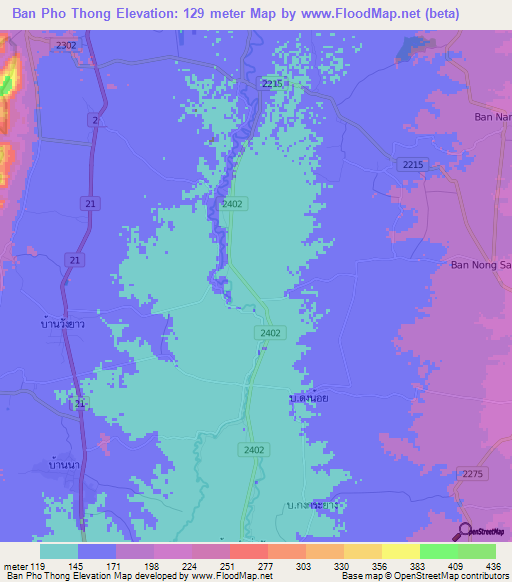 Ban Pho Thong,Thailand Elevation Map