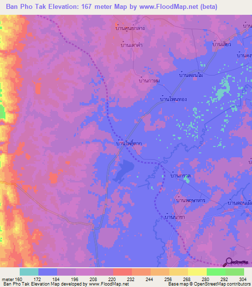 Ban Pho Tak,Thailand Elevation Map