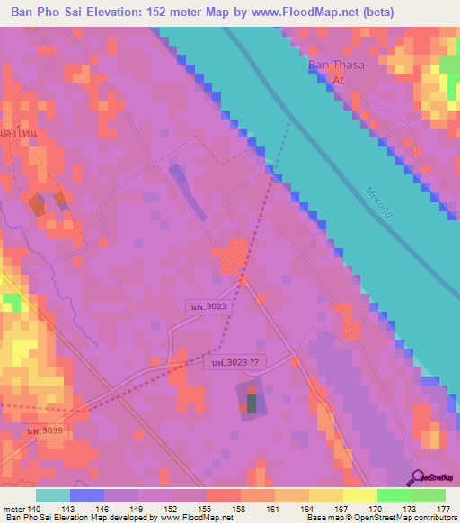 Ban Pho Sai,Thailand Elevation Map