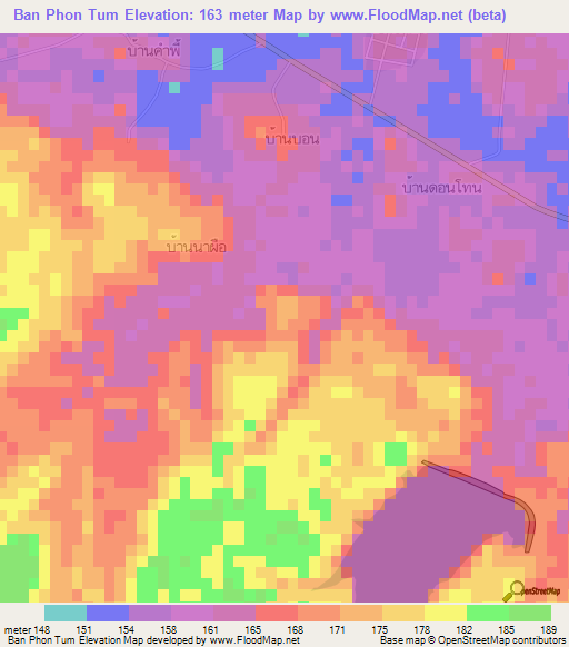 Ban Phon Tum,Thailand Elevation Map