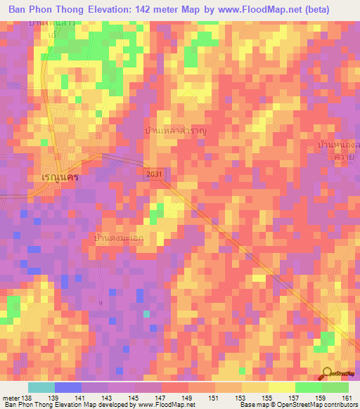 Ban Phon Thong,Thailand Elevation Map
