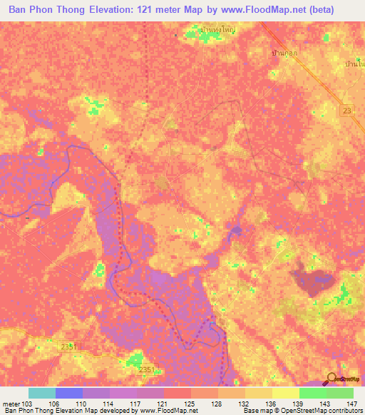 Ban Phon Thong,Thailand Elevation Map