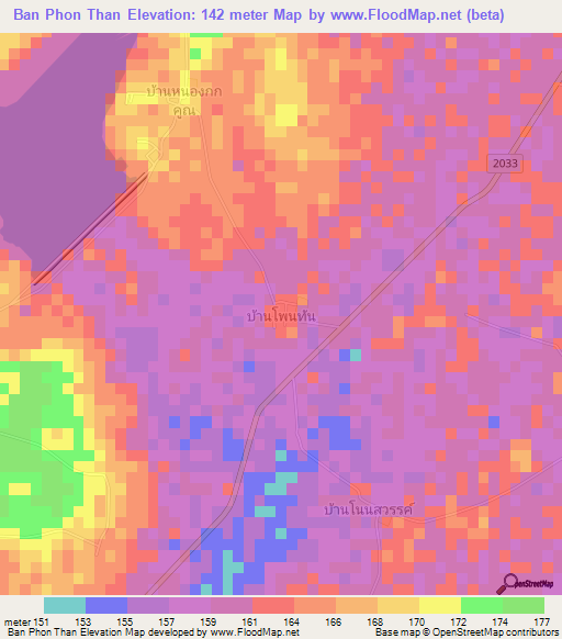 Ban Phon Than,Thailand Elevation Map