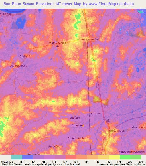 Ban Phon Sawan,Thailand Elevation Map