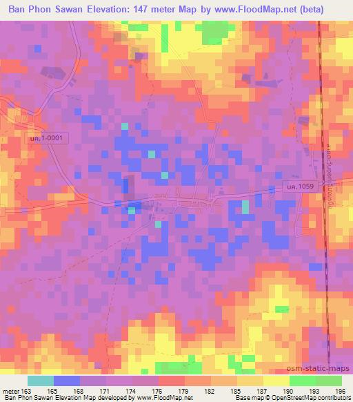 Ban Phon Sawan,Thailand Elevation Map