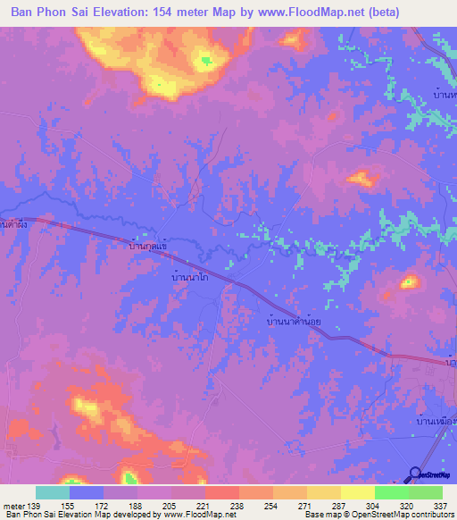 Ban Phon Sai,Thailand Elevation Map