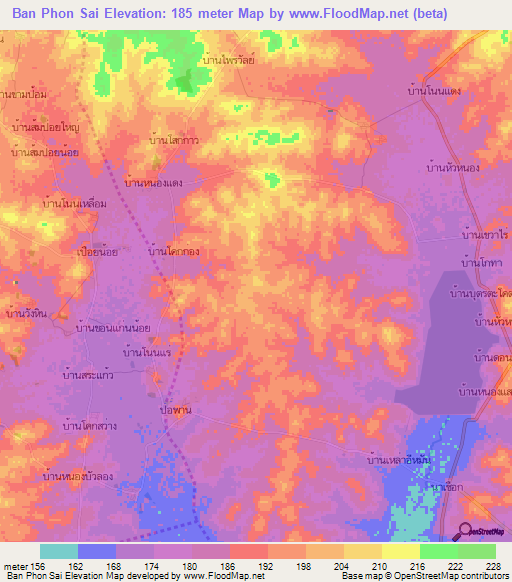 Ban Phon Sai,Thailand Elevation Map