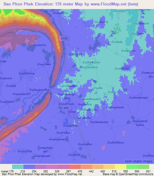 Ban Phon Phek,Thailand Elevation Map