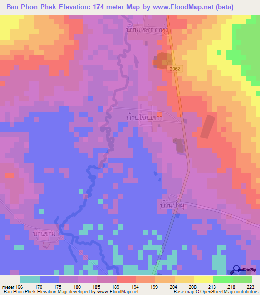 Ban Phon Phek,Thailand Elevation Map