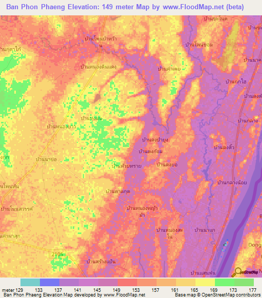 Ban Phon Phaeng,Thailand Elevation Map