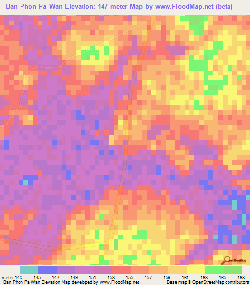 Ban Phon Pa Wan,Thailand Elevation Map