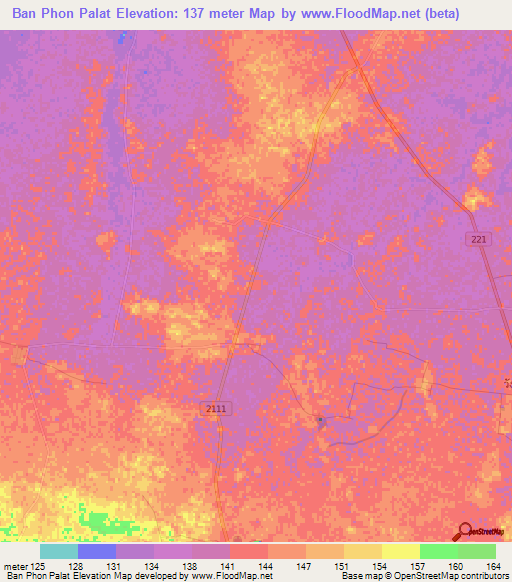 Ban Phon Palat,Thailand Elevation Map