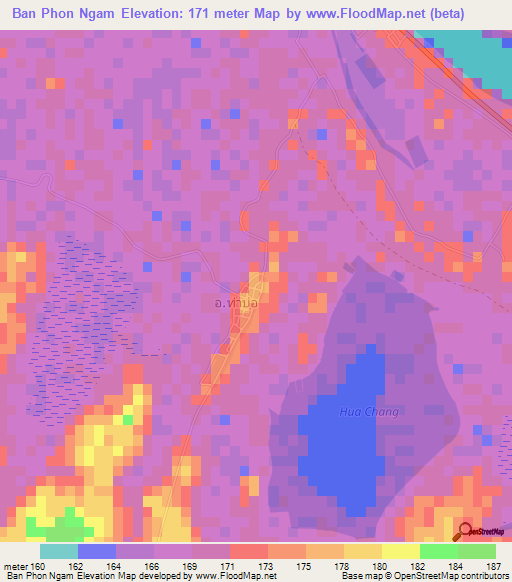 Ban Phon Ngam,Thailand Elevation Map