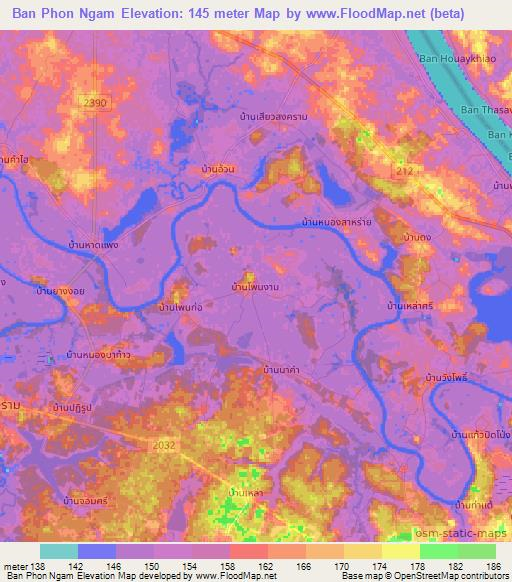Ban Phon Ngam,Thailand Elevation Map