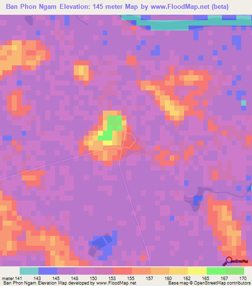 Ban Phon Ngam,Thailand Elevation Map