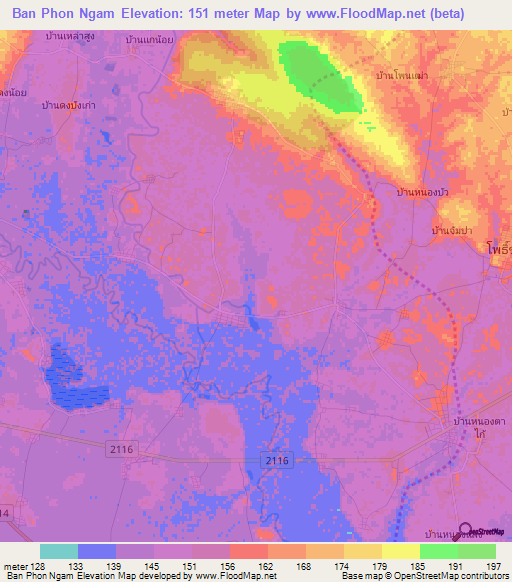 Ban Phon Ngam,Thailand Elevation Map
